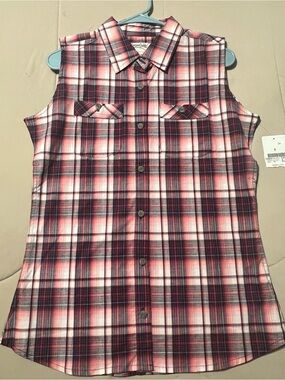 Canyon Guide Outfitters- Sleeveless Plaid Button-Up Shirt - Red & Black Plaid